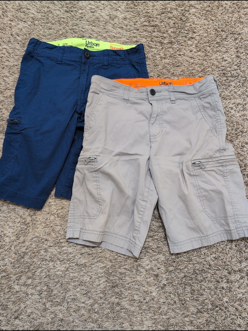 Lot Of 2 Urban Pipeline Boy’s Cargo Shorts Navy Khaki Sz 12 Reg Adjustable